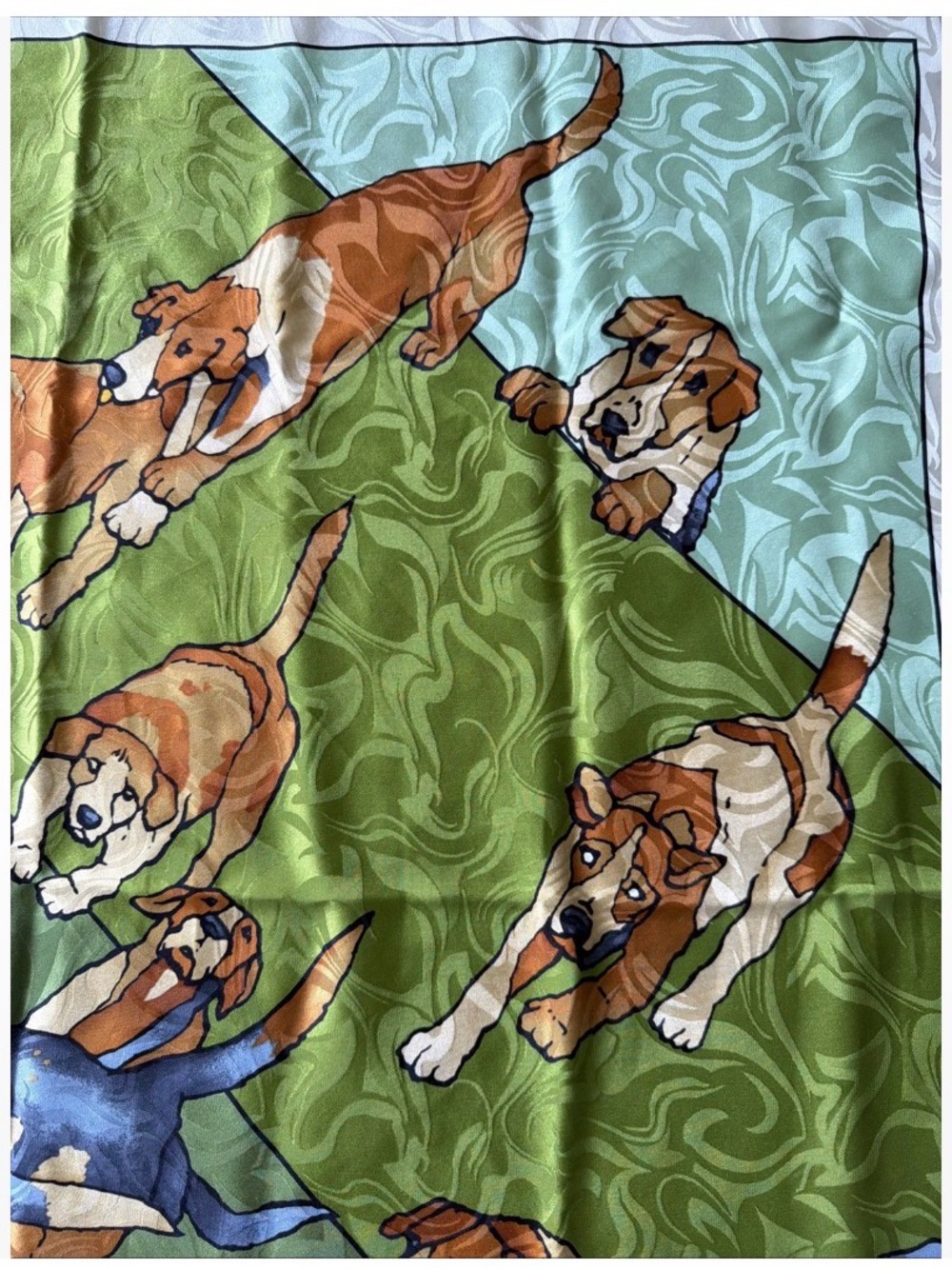 Rare Vintage Roberta di Camerino Silk Scarf Green Dog Print Signet